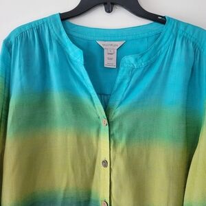 Multiples Women's Long sleeve Multicolor Button down shirt/Blouse Sz L